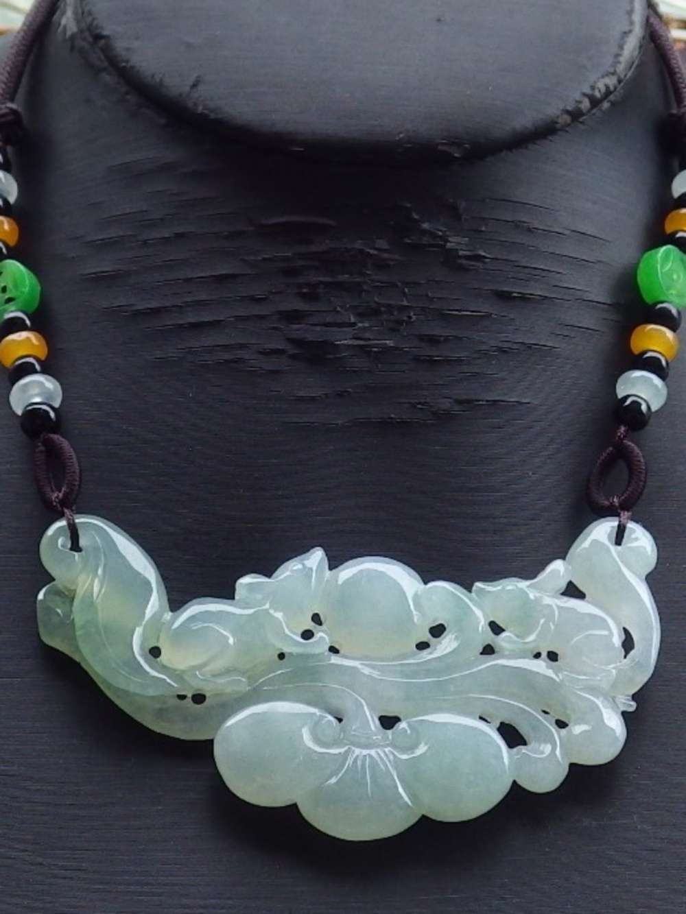 Certified Natural Icy Green Burma A Jade jadeite Mouse Rat Ruyi Pendant Necklace